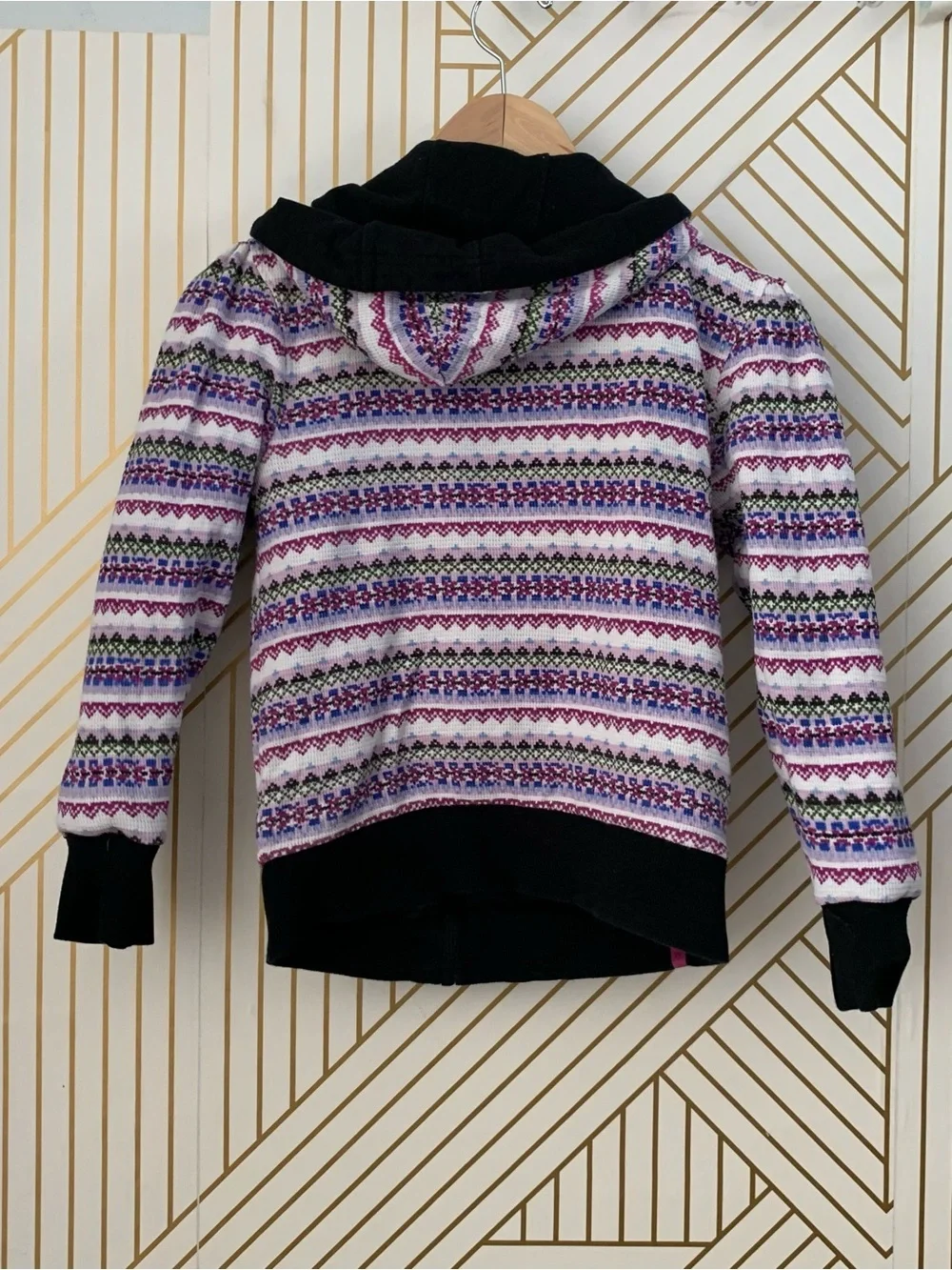 Hurley Y2K Reversible Fair isle Nordic striped Zip Up Hoodie 2000s cotton blend
